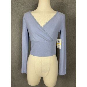 Sugar Moon Women's Juniors' Rib-Knit Surplice Top Blue Size Medium NWT's